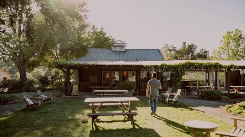 Outdoor seating patio of winery
